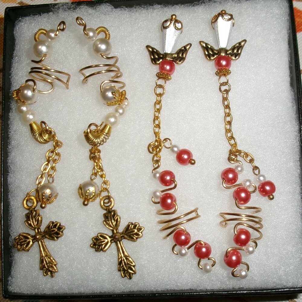 Vintage Hand-crafted Angel and Cross Earcuffs